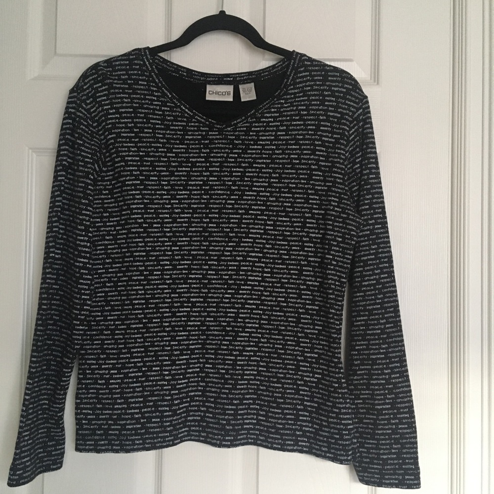 CHICOS size 0 love peace  inspiration 100% cotton long sleeves tee